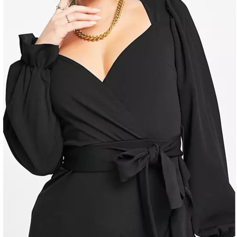 Missguided scuba crepe frill cuff wrap mini dress in black